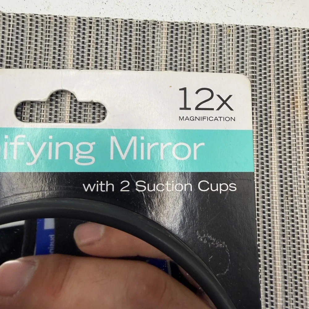 Swissco 12x Magnifying Mirror Black Round Suction Cup Makeup Tweezing Art 8112